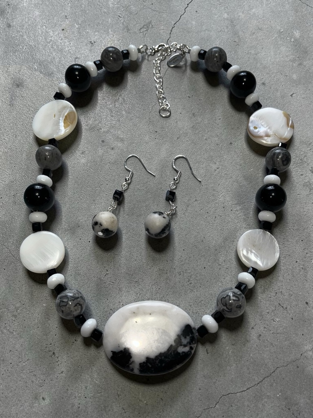 Artisan Black & White Statement Jasper Necklace Set